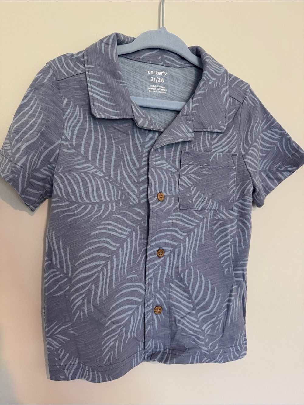 New Carter's Light Blue Palm-Print Camp Shirt boys 2T